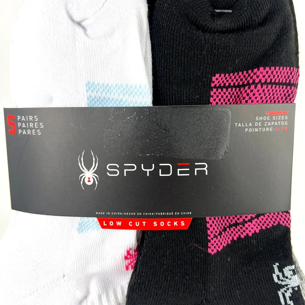 Spyder Women Visible Tech Half Cushion Low-Cut Socks 5 Pairs Black White Gray